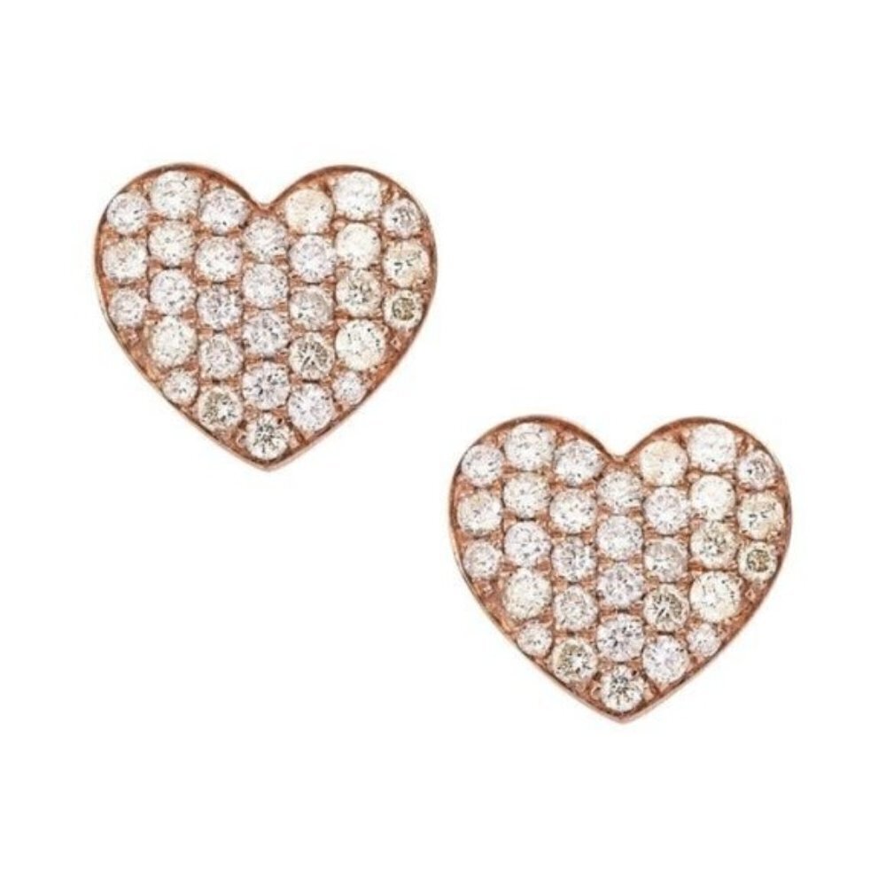 Rose Gold Pave Diamond Heart Earrings for Women - Gold Jewelry for Women